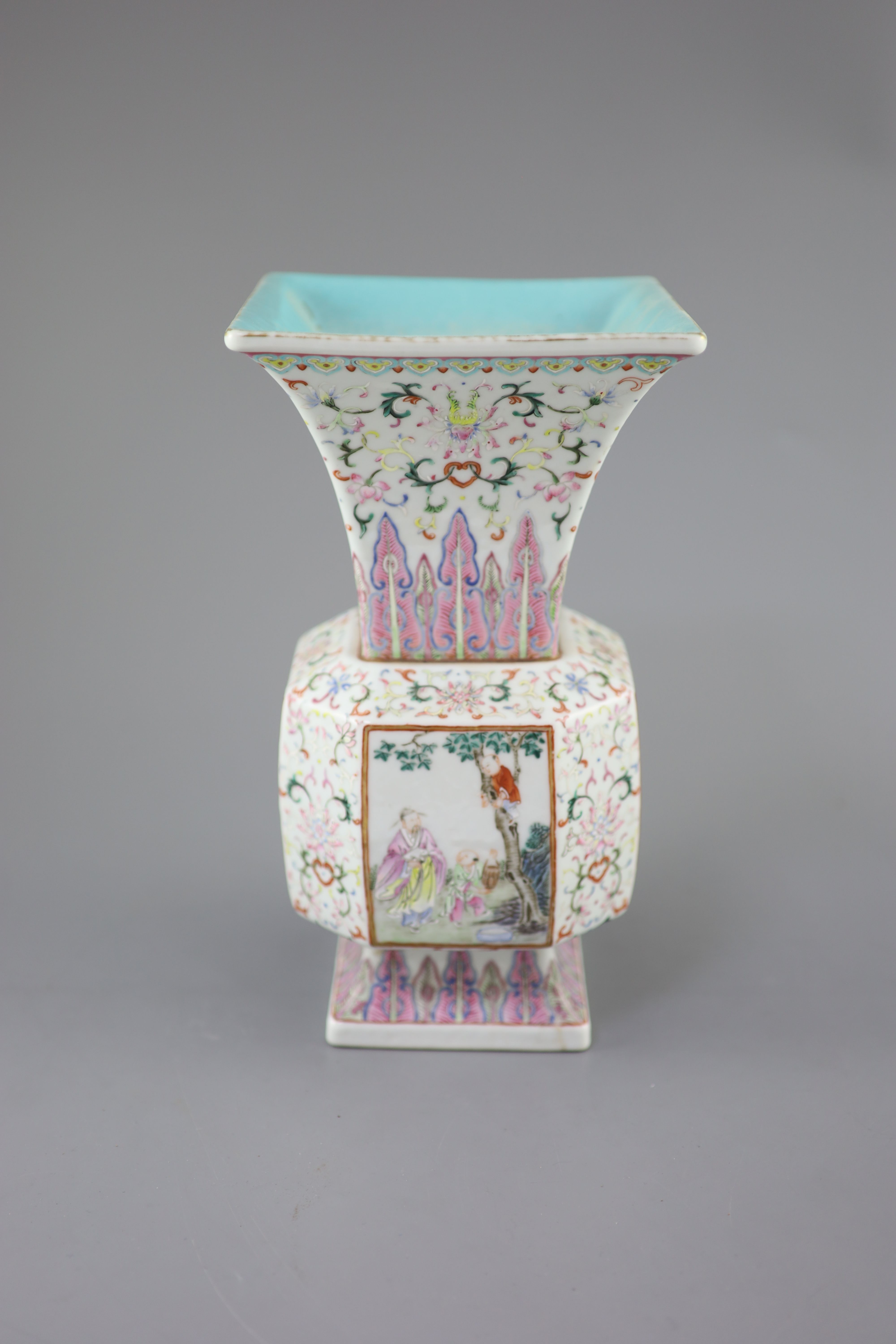 A fine Chinese famille rose vase, fangzun, 19th century, 27cm high